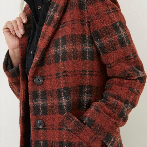 Fat Face Red and Black Checkered Pea Coat Size 12 NWT - Picture 4 of 8